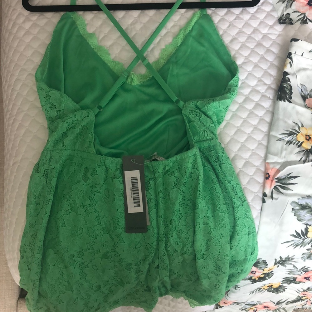 Green beach romper criss cross back